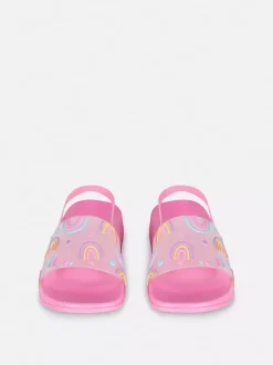 Klapki z paskiem z tyłu i tęczowym motywem