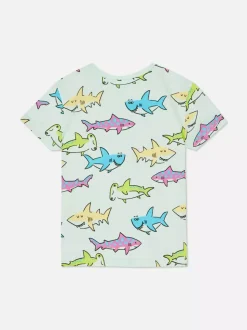 Kolorowy T-shirt z krótkim rękawem i motywem rekina