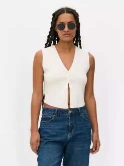 Kompaktowy sweter rozpinany bez rękawów