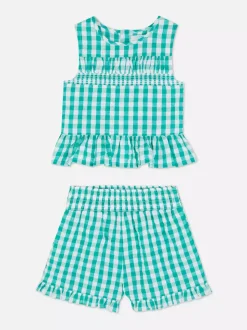 Komplet z bluzką i szortami w kratkę vichy