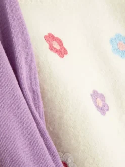 Komplet z sukienką swetrową w kwiaty i rajstopami