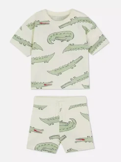Komplet z T-shirtem i szortami z motywem krokodyla