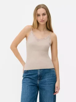 Koronkowa koszulka na ramiączkach w prążki