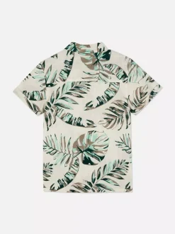 Koszula na guziki z krótkim rękawem we wzór w liście