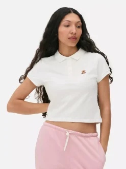 Koszulka polo z krótkim rękawem i haftowanym misiem