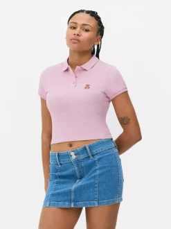 Koszulka polo z krótkim rękawem i haftowanym misiem