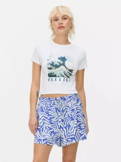 Krótki T-shirt z motywem Wielkiej Fali autorstwa Hokusaia