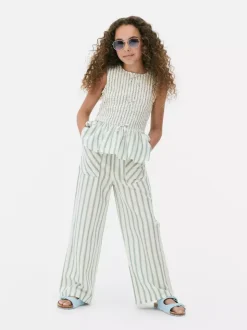 Marszczona bluzka bez rękawów w paski