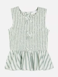 Marszczona bluzka bez rękawów w paski