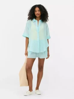 Marszczona koszula plażowa z zapięciem na guziki