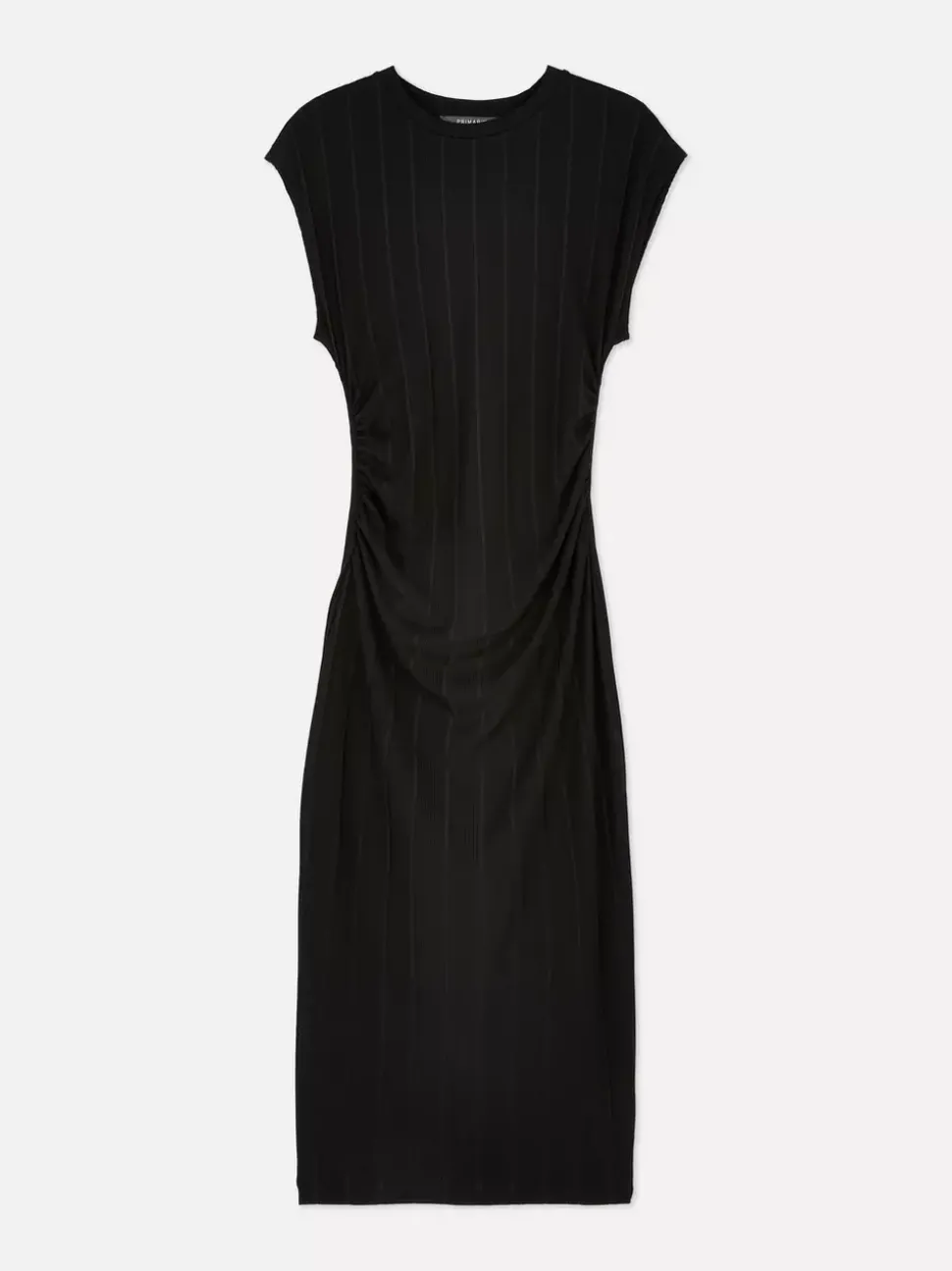 Marszczona sukienka midi z prążkowanej dzianiny