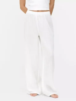 Marszczone spodnie od piżamy z szerokimi nogawkami