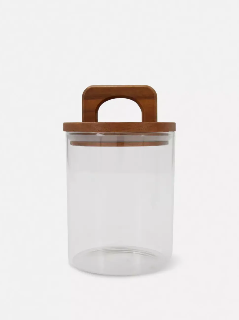 Mały szklany słój do przechowywania z drewnianą pokrywką