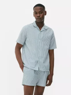 Pasiasta koszula od piżamy z tkaniny seersucker