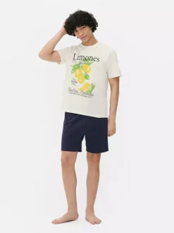 Piżama z szortami i nadrukiem z motywem cytryn