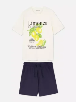 Piżama z szortami i nadrukiem z motywem cytryn