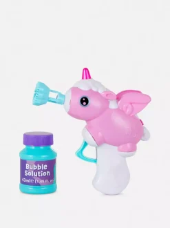 Pistolet-zabawka na bańki mydlane, motyw jednorożca