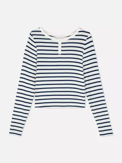 Prążkowana góra od piżamy w paski z długim rękawem