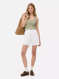 Prążkowana koszulka bez rękawów typu henley