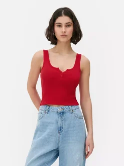 Prążkowana koszulka bez rękawów typu henley