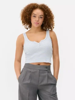 Prążkowana koszulka bez rękawów typu henley