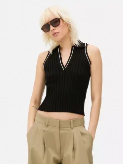 Prążkowana koszulka polo bez rękawów