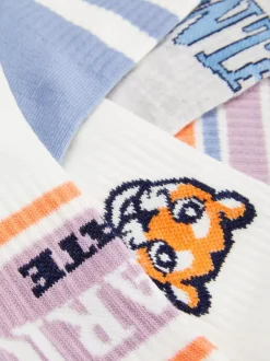 Prążkowane skarpety ze sportowym nadrukiem, 5 par