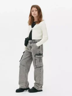 Prążkowany kardigan z wiązaniem z przodu