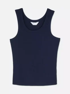 Prążkowany piżamowy top bez rękawów z modalu