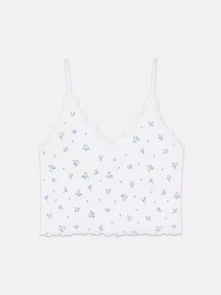 Prążkowany top na ramiączkach z koronką