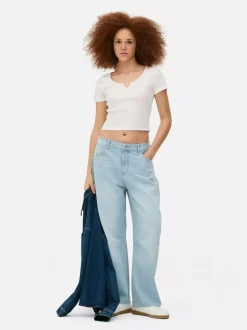 Prążkowany T-shirt typu henley