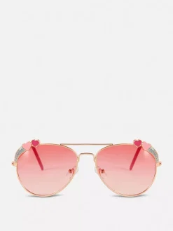 Przyciemniane okulary pilotki z ozdobnymi sercami