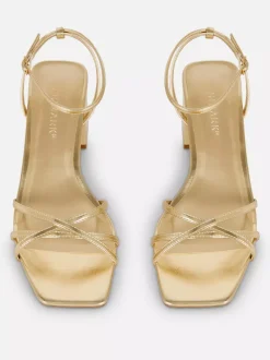 Sandały z paskami na krzyż na klockowym obcasie