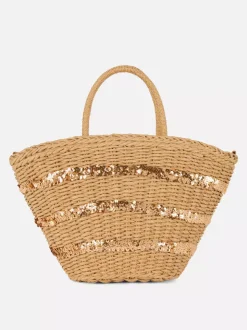 Słomkowa torba typu bucket z cekinami