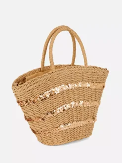 Słomkowa torba typu bucket z cekinami