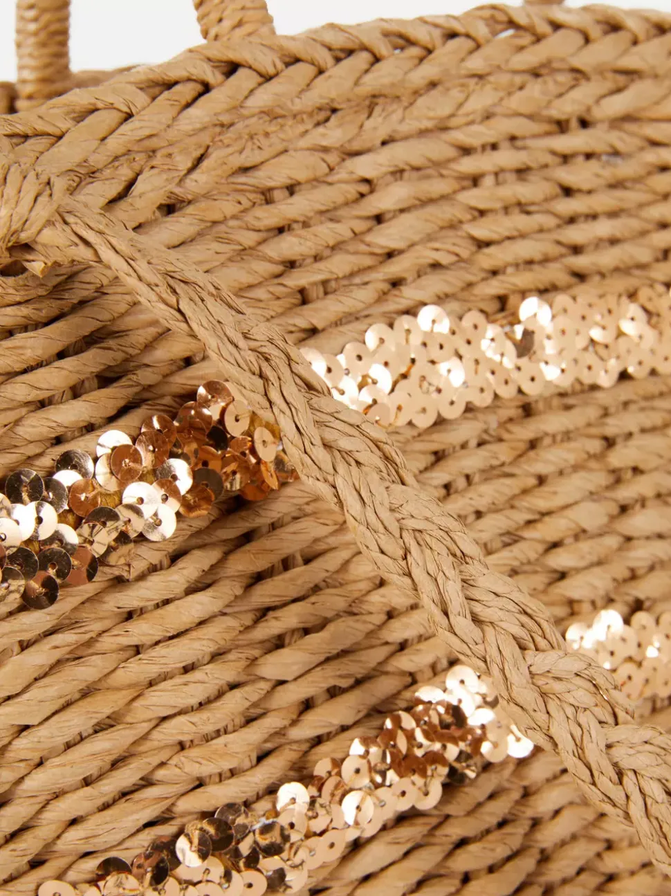 Słomkowa torba typu bucket z cekinami