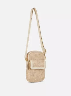 Słomkowy pokrowiec na telefon na długim pasku