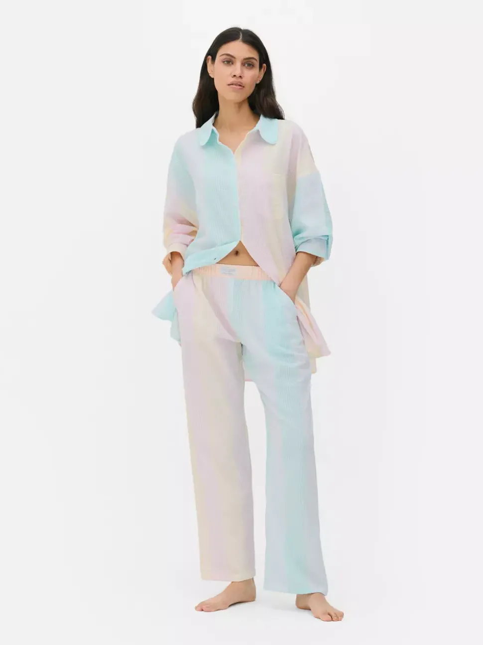 Spodnie od piżamy z tkaniny seersucker