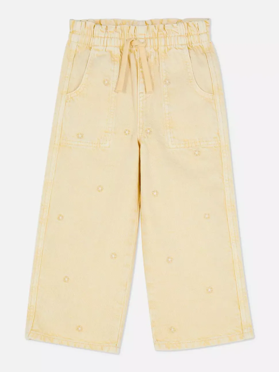 Spodnie typu paper bag z szeroką nogawką i wzorem