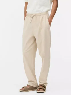 Spodnie w paski z tkaniny seersucker