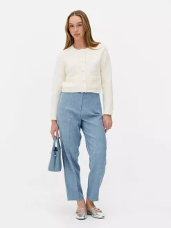 Spodnie w prążki z wysokim stanem i motywem Sticha