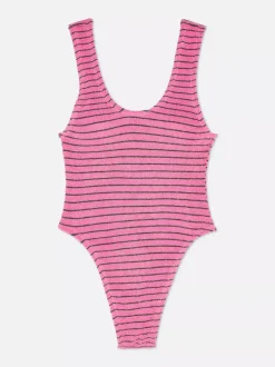 Strój kąpielowy w paski z wycięciem na plecach