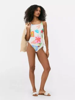 Strój kąpielowy z marszczeniami i wiązaniem z boku