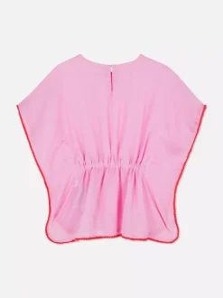 Sukienka typu kaftan z marszczeniami i frędzlami