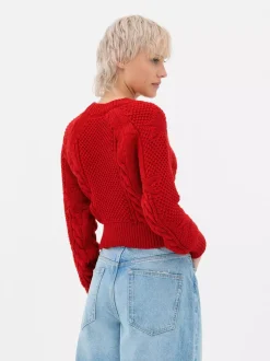 Sweter o splocie warkoczowym z amerykańską flagą