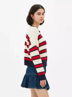 Sweter w paski z okrągłym dekoltem