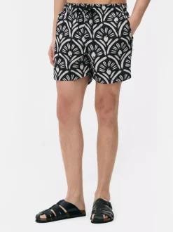 Szorty kąpielowe w abstrakcyjny wzór ze sznurkiem