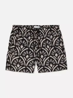 Szorty kąpielowe w abstrakcyjny wzór ze sznurkiem