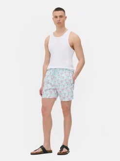 Szorty kąpielowe we flamingi ze sznurkiem w talii