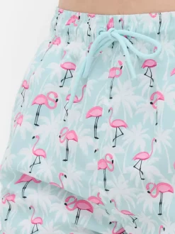 Szorty kąpielowe we flamingi ze sznurkiem w talii